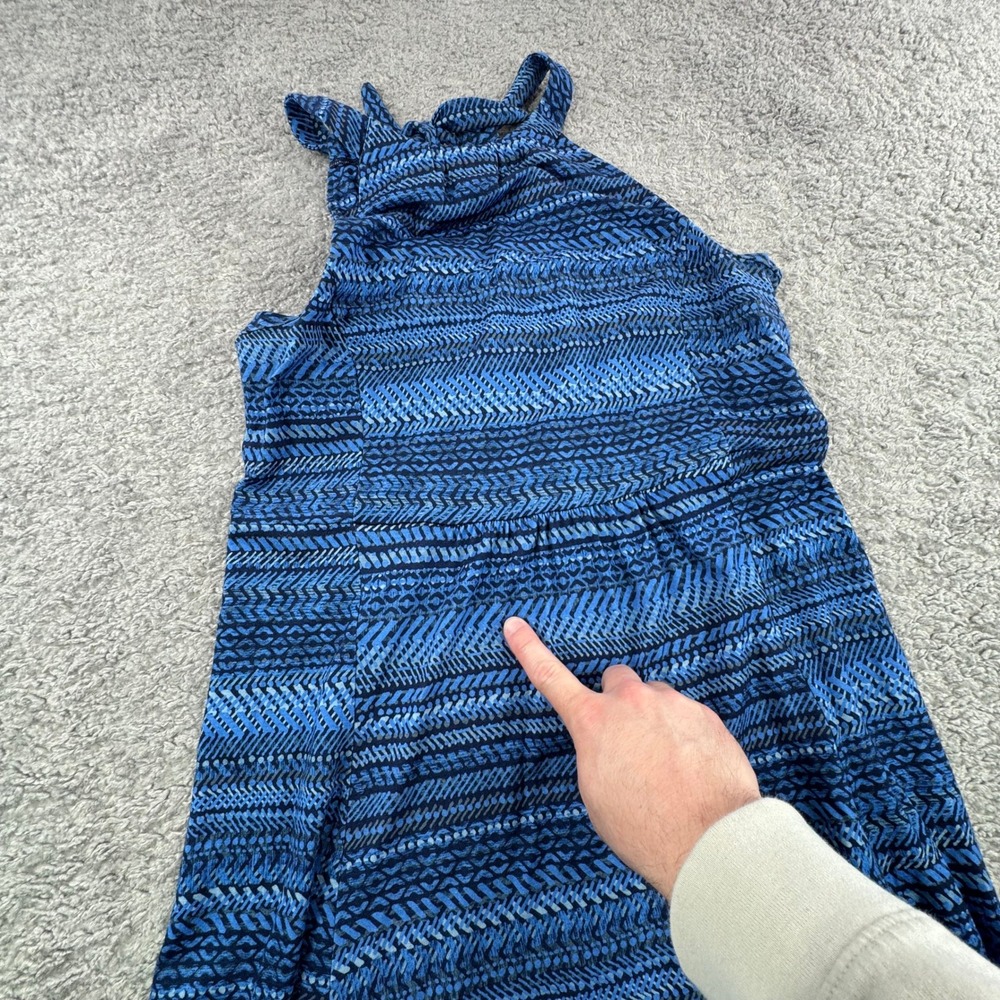 Ibex Womens Blue Geometric 100% Merino Wool Halter Neck A-Line Dress L *FLAWS* - Picture 8 of 13